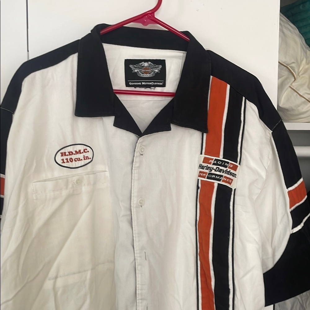 Harley-Davidson White Shirt with Black and Orange Accents, RACE WEAR.